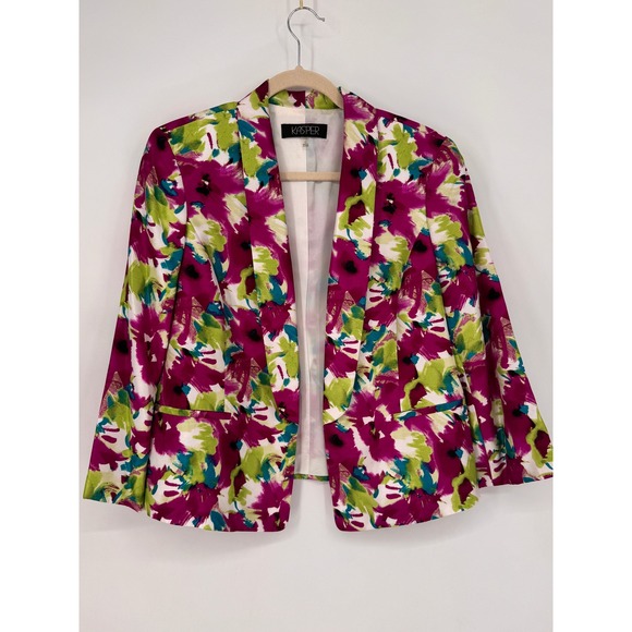 Kasper Jackets & Blazers - Kasper Floral Blazer Women 12 Magenta Green Excellent Abstract Open Front Jacket